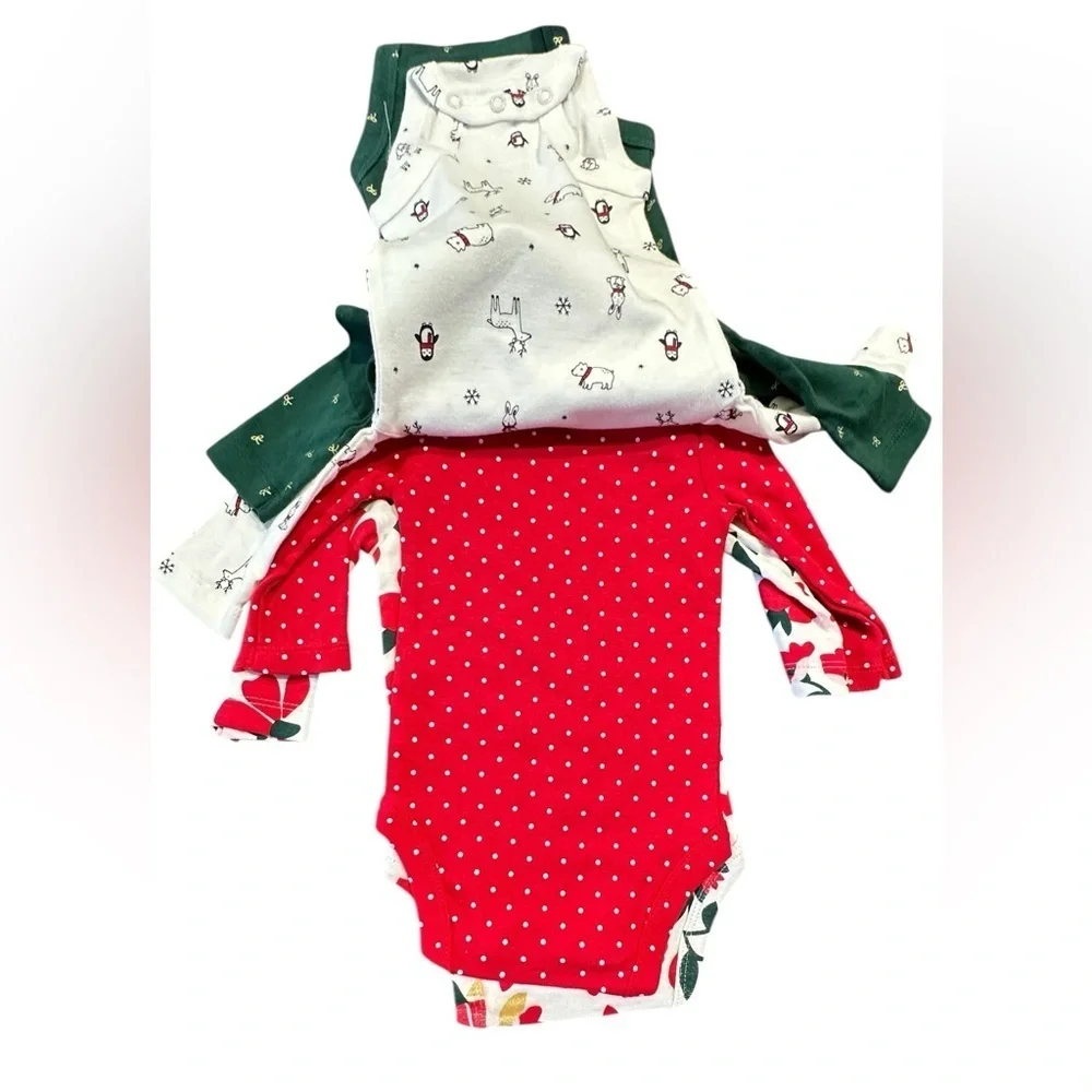 Carter’s NWT 4-Pack Christmas Bodysuits Long Sleeve Girls NB 3M